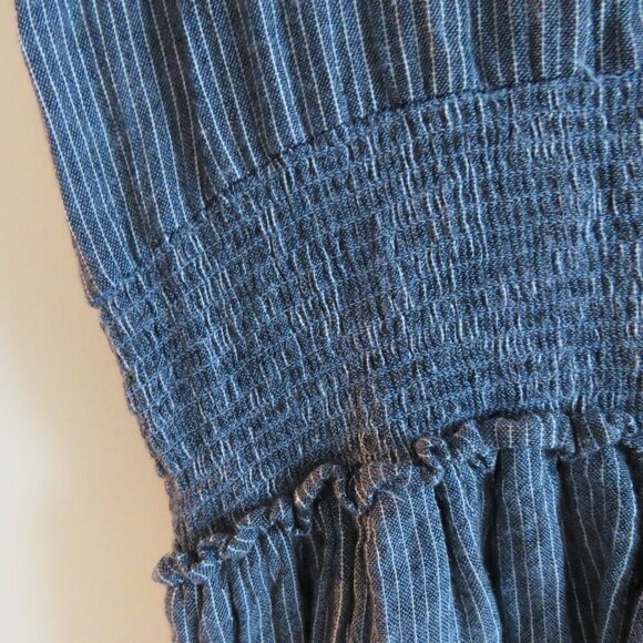 RAILS Juliette Salem Stripe Blue Linen Blend Tunic Mini Ruffle Dress - Size M - Picture 7 of 15